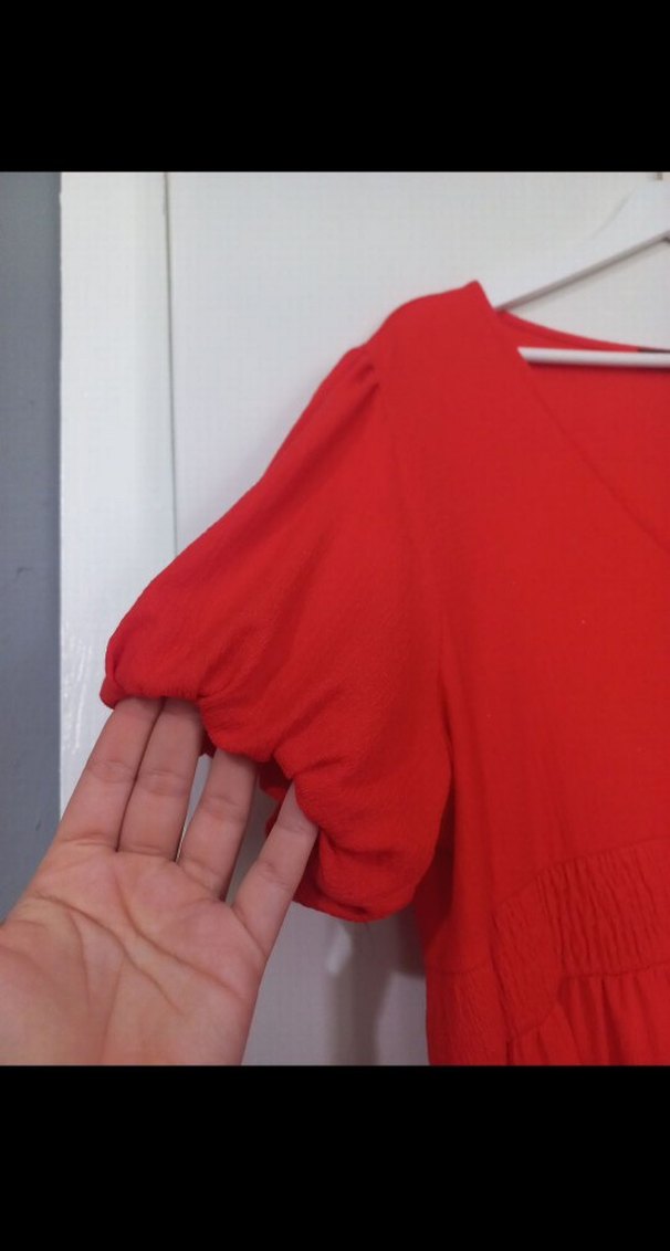 Turuncu V Yaka Elbise - Görsel 4