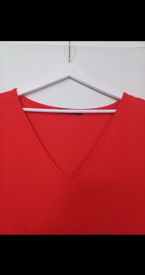 Turuncu V Yaka Elbise - Görsel 3