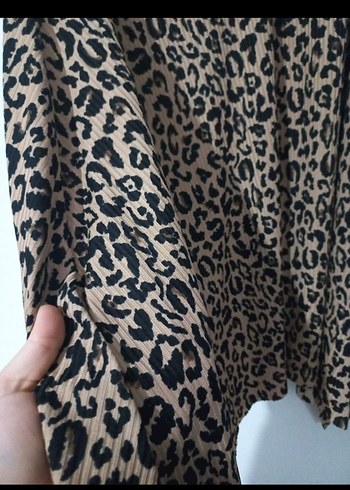 Drapeli Leopar Desenli Uzun Kadın Etek - Görsel 4