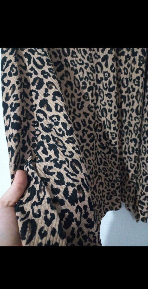 Drapeli Leopar Desenli Uzun Kadın Etek - Görsel 4