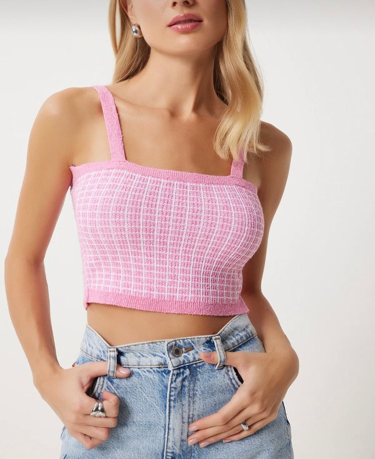 Pembe Triko Crop Hırka Takım - Görsel 3