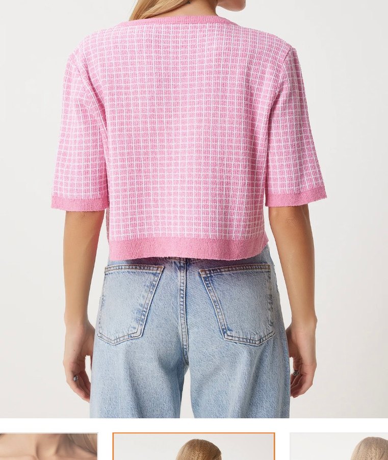 Pembe Triko Crop Hırka Takım - Görsel 4