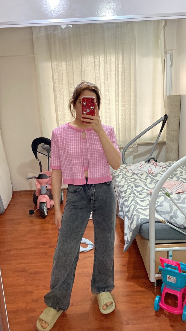 Pembe Triko Crop Hırka Takım - Görsel 5