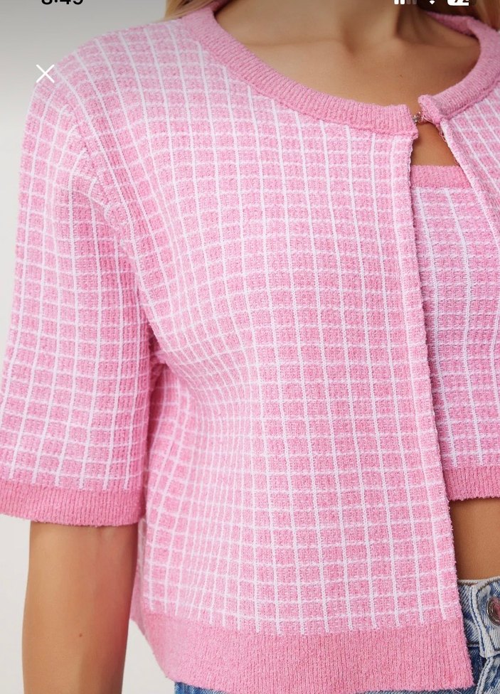 Pembe Triko Crop Hırka Takım - Görsel 2