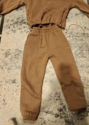 Kadın Kapüşonlu Kahverengi Rahat Eşofman Takımı - Görsel 3