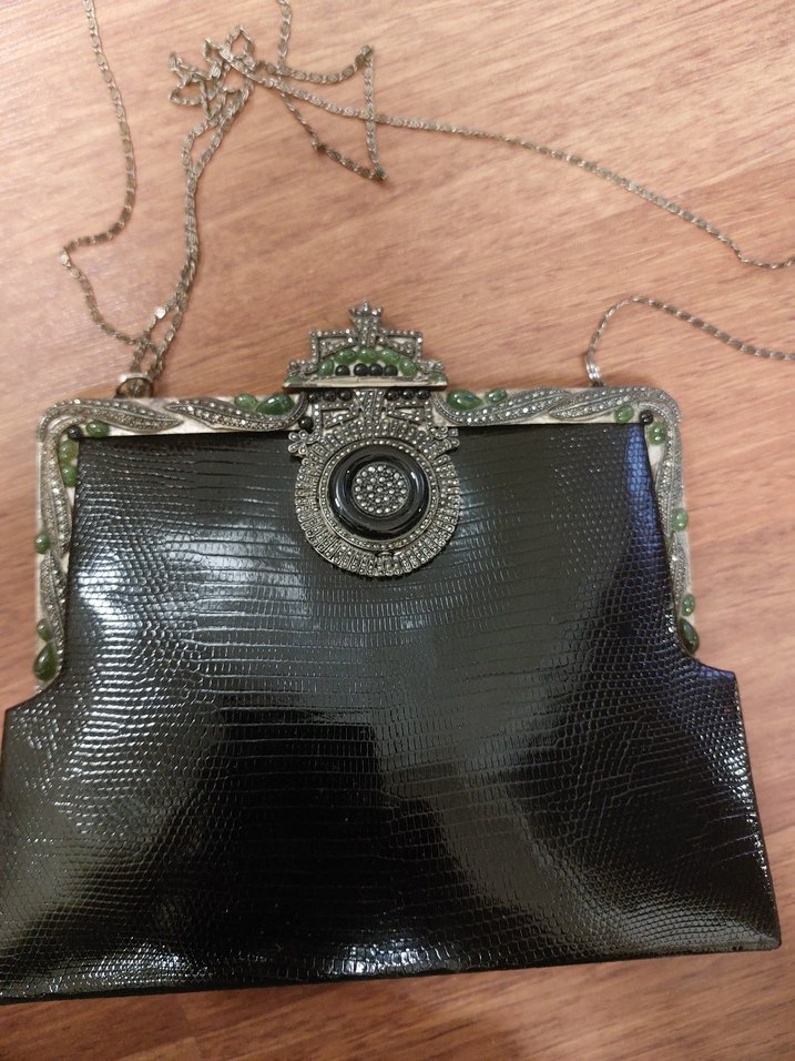 Koyu Siyah, Crocodil, Vintage Çanta - Görsel 3