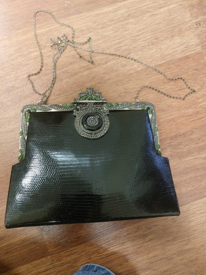 Koyu Siyah, Crocodil, Vintage Çanta - Görsel 4