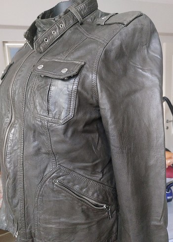 Michael Kors, Haki, Kemer Detaylı  Deri Ceket - Görsel 3