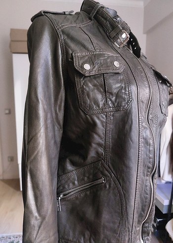 Michael Kors, Haki, Kemer Detaylı  Deri Ceket - Görsel 2