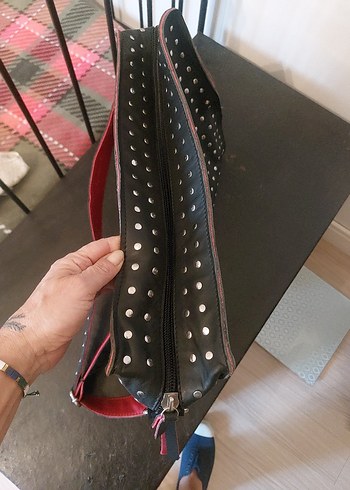 Deri, zımbalı Çanta - Görsel 5