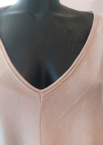 OXXO Bej V Yaka Kadın Pamuklu Salaş triko - Görsel 2