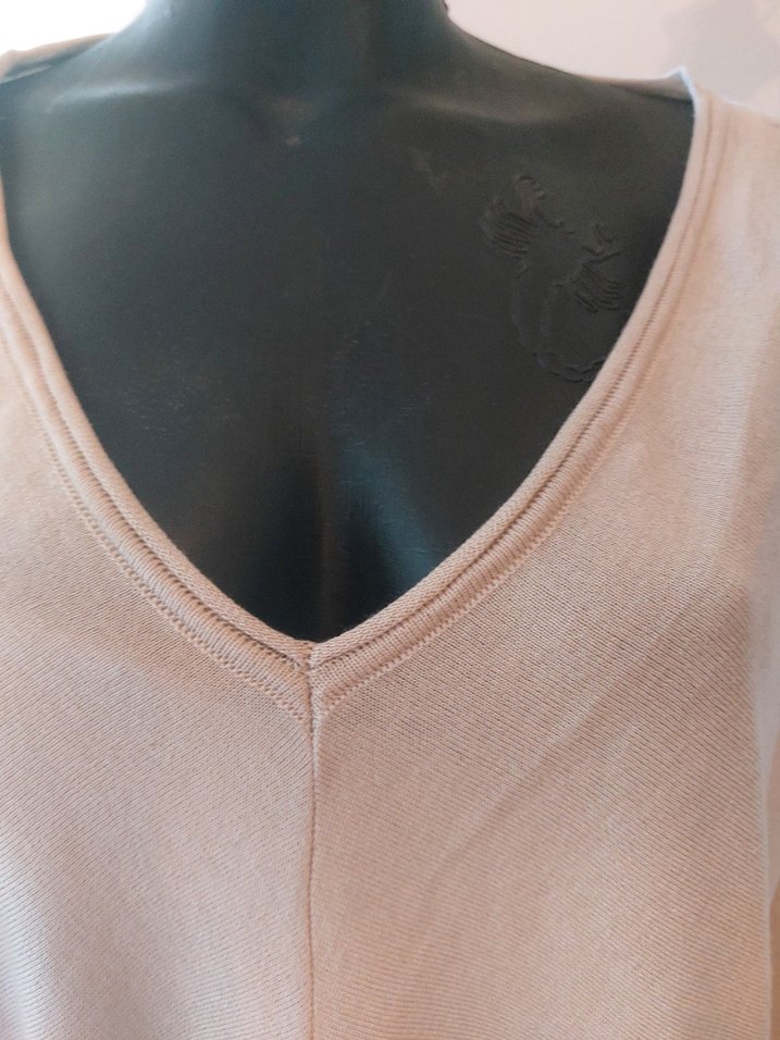 OXXO Bej V Yaka Kadın Pamuklu Salaş triko - Görsel 2