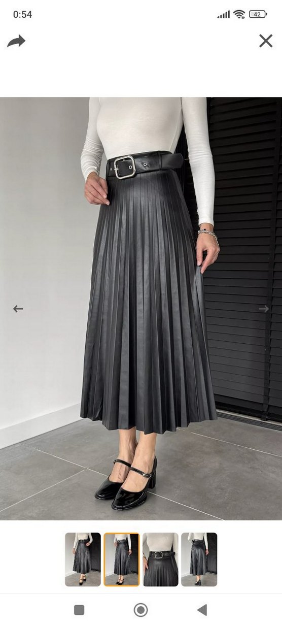 Kadın Siyah Deri Pilili Uzun Etek - Görsel 2