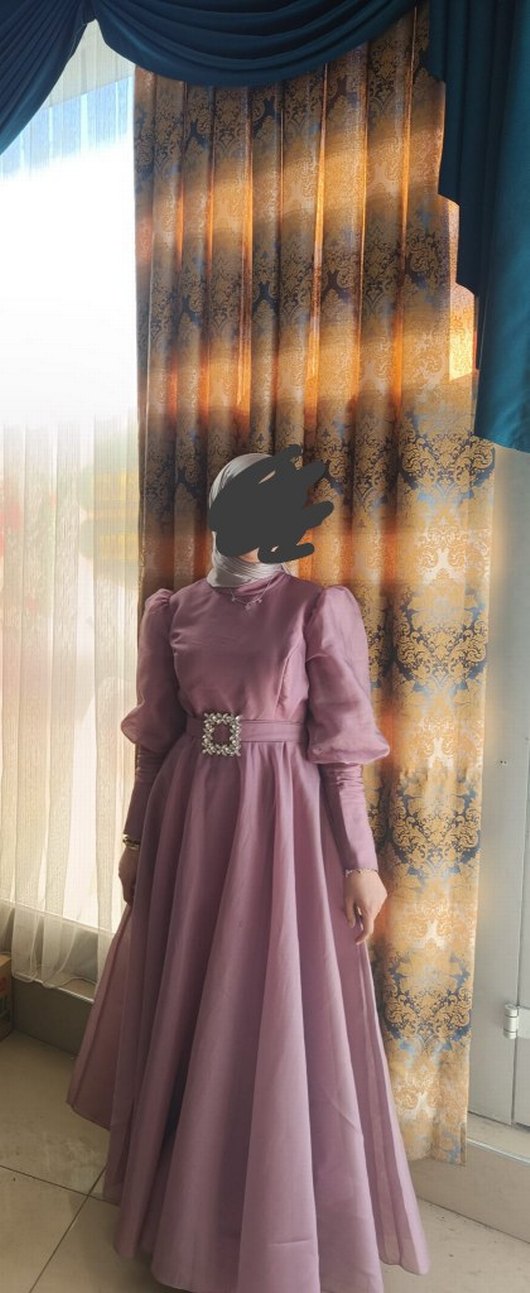 Uzun Kollu Mor Drapeli Abiye Elbise - Görsel 2