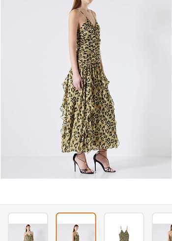 Leopar Desenli Uzun Askılı Elbise - Görsel 2