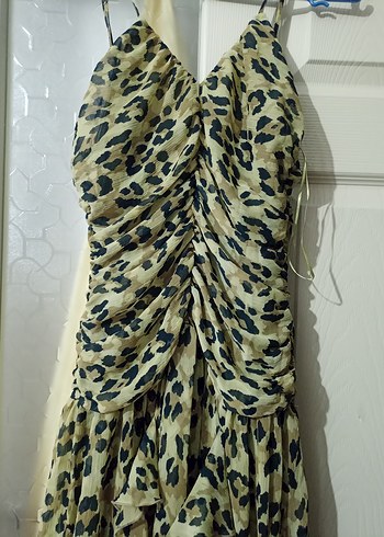 Leopar Desenli Uzun Askılı Elbise - Görsel 4