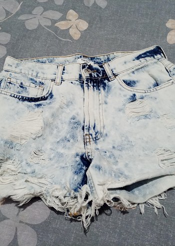 Kadın Mavi Batik Desenli Mini Denim Şort - Görsel 2