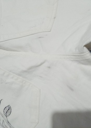 Beyaz Baskılı Bol Kesim Midi Kot Pantolon - Görsel 3