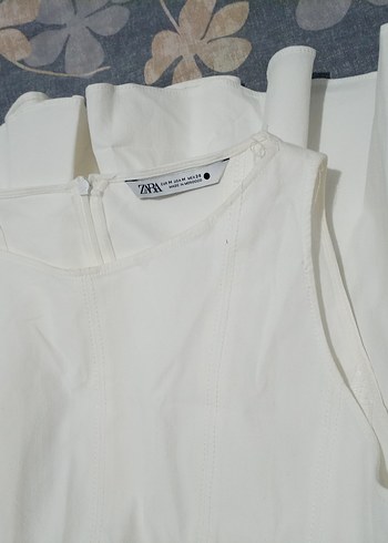 Beyaz Kolsuz Midi Keten Elbise - Görsel 3