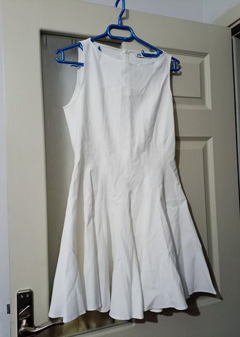 Beyaz Kolsuz Midi Keten Elbise - Görsel 2