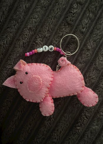 Boncuklu Pembe Domuz Figürlü Anahtarlık - Görsel 4