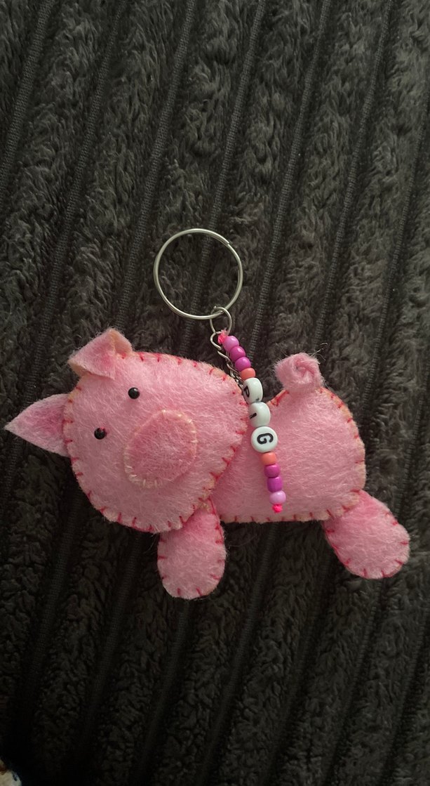 Boncuklu Pembe Domuz Figürlü Anahtarlık - Görsel 2