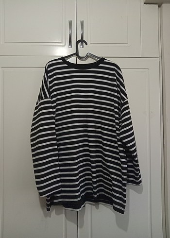 Uzun Kollu Siyah Beyaz Çizgili Hamile Tişört - Görsel 3