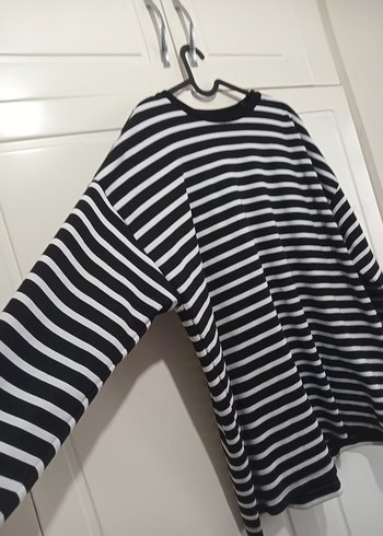 Uzun Kollu Siyah Beyaz Çizgili Hamile Tişört - Görsel 2