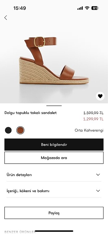 39 Beden Mango dolgu topuklu sandalet