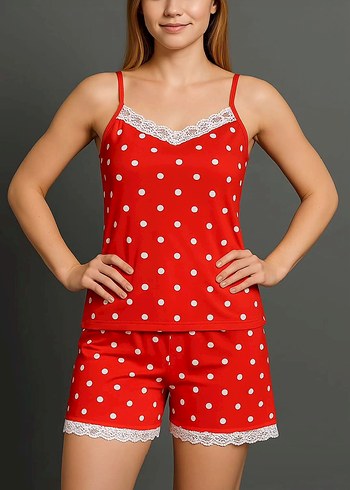 Diger Kırmızı Puantiyeli Mini Pijama Takımı