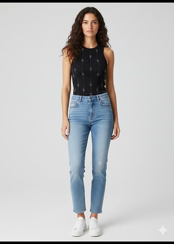 Siyah Desenli Kolsuz Crop Top - Görsel 2