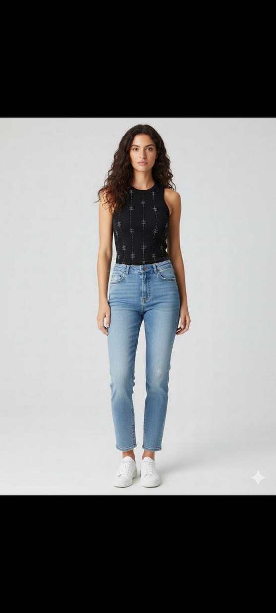 Siyah Desenli Kolsuz Crop Top - Görsel 2