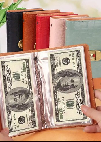 şifreli Kırmızı Deri Kadın para döviz biriktirme cuzdani - Görsel 2