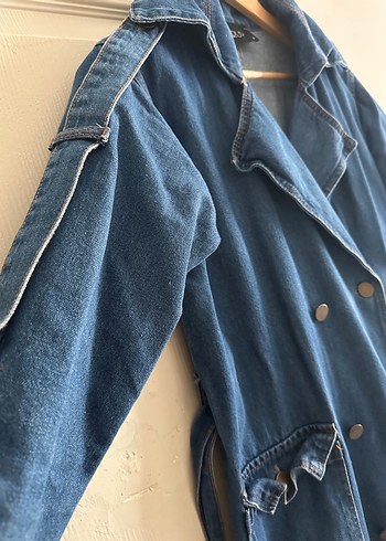 Diğer Uzun Mavi Kadın Denim Ceket