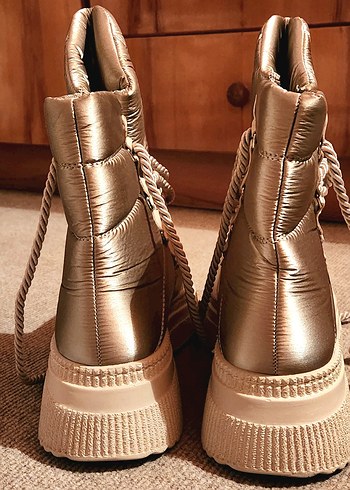 Taşlı Lame Bej rengi Kalın Taban Bot - Görsel 3