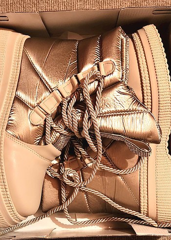 Taşlı Lame Bej rengi Kalın Taban Bot - Görsel 7