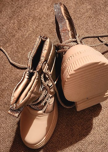 Taşlı Lame Bej rengi Kalın Taban Bot - Görsel 6