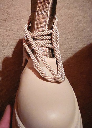 Taşlı Lame Bej rengi Kalın Taban Bot - Görsel 5