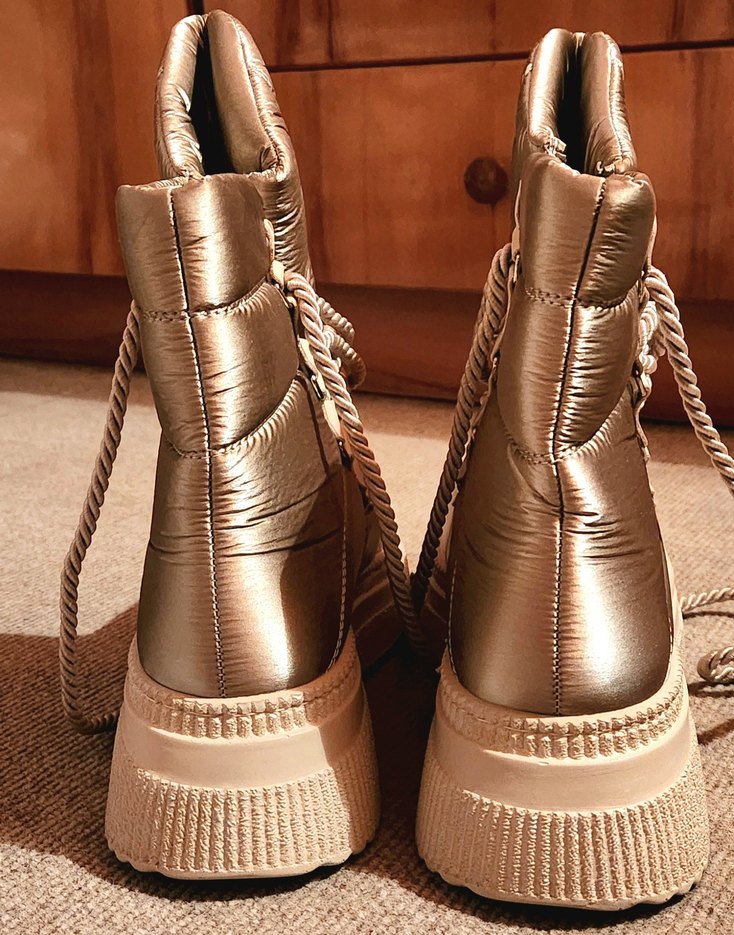 Taşlı Lame Bej rengi Kalın Taban Bot - Görsel 3