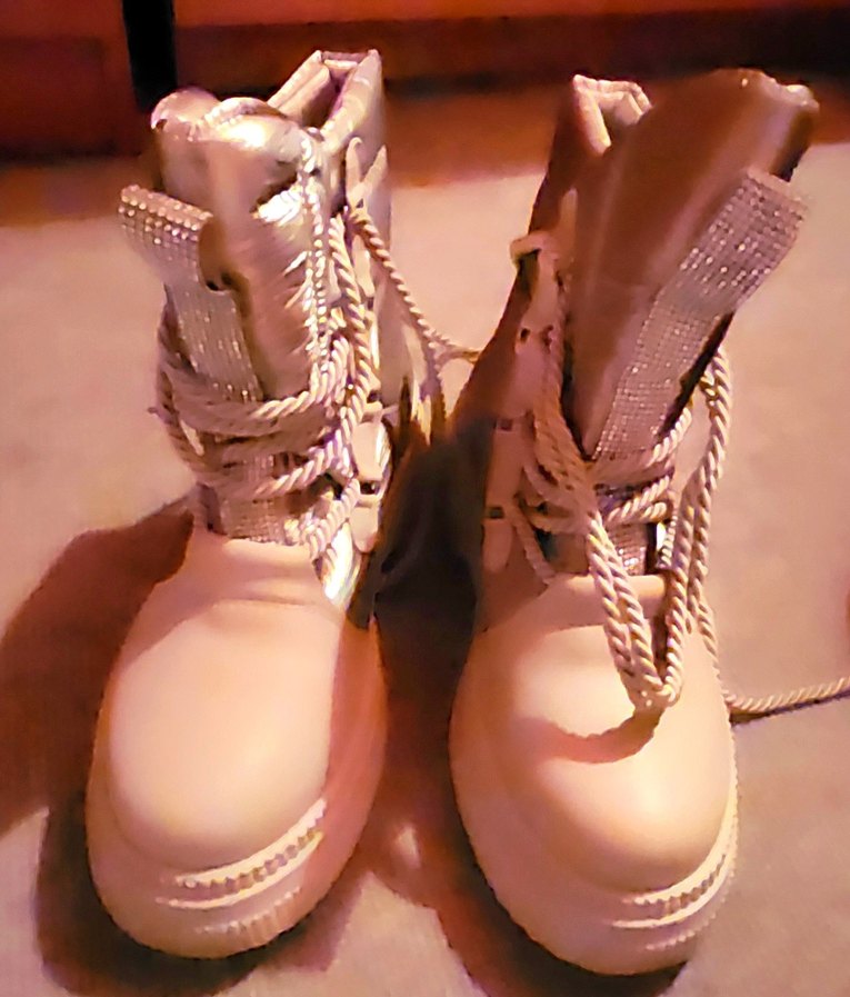 Taşlı Lame Bej rengi Kalın Taban Bot - Görsel 4