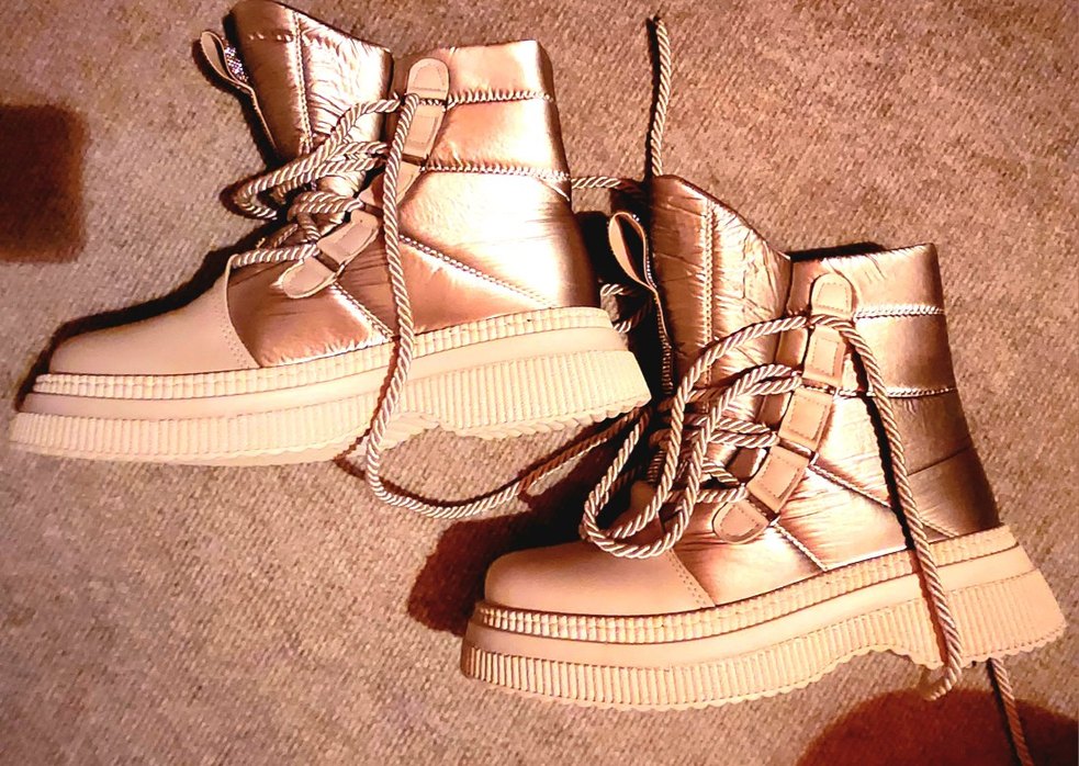 Taşlı Lame Bej rengi Kalın Taban Bot - Görsel 2