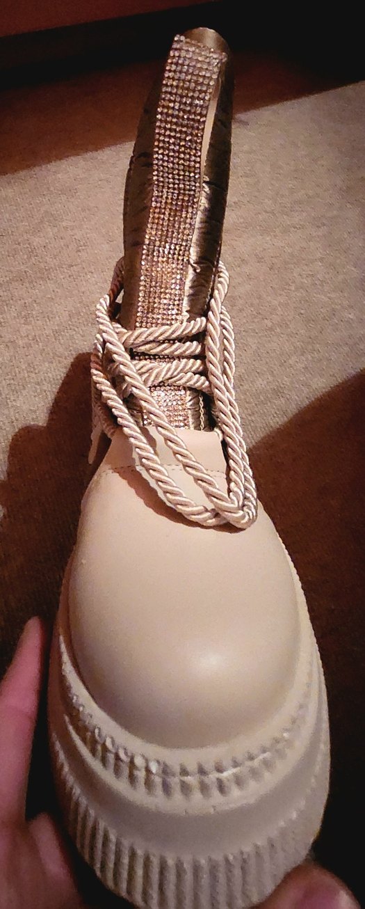 Taşlı Lame Bej rengi Kalın Taban Bot - Görsel 5