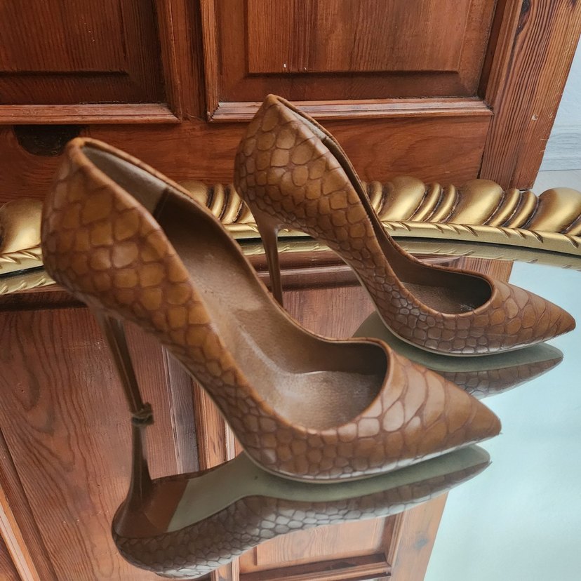 Krokodil Desenli Taba Stiletto(+1 Hediyeli) - Görsel 2