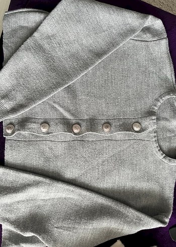 Düğmeli Gri Triko hirka/elbise takım - Görsel 4