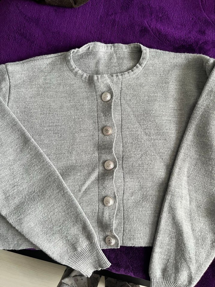 Düğmeli Gri Triko hirka/elbise takım - Görsel 3