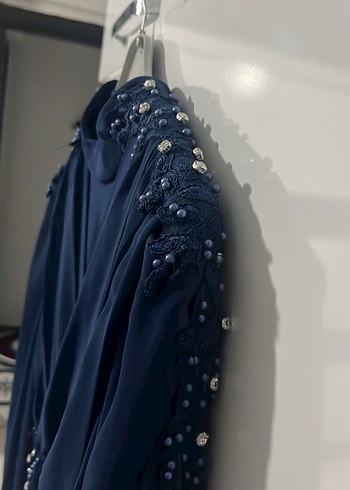 Drapeli Lacivert Uzun Abiye Elbise - Görsel 5