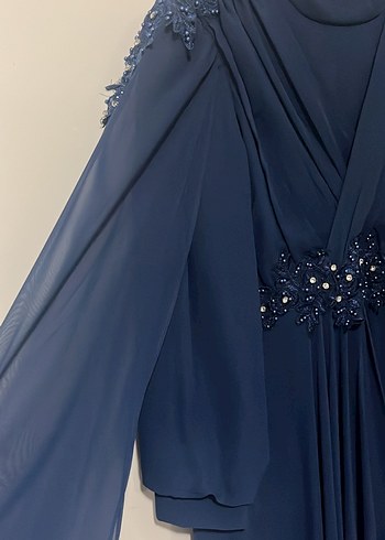 Drapeli Lacivert Uzun Abiye Elbise - Görsel 3