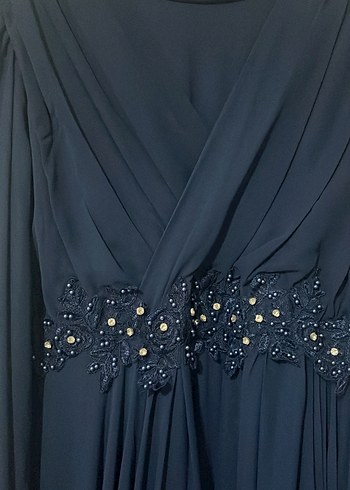 Drapeli Lacivert Uzun Abiye Elbise - Görsel 4