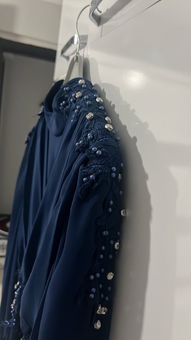 Drapeli Lacivert Uzun Abiye Elbise - Görsel 5