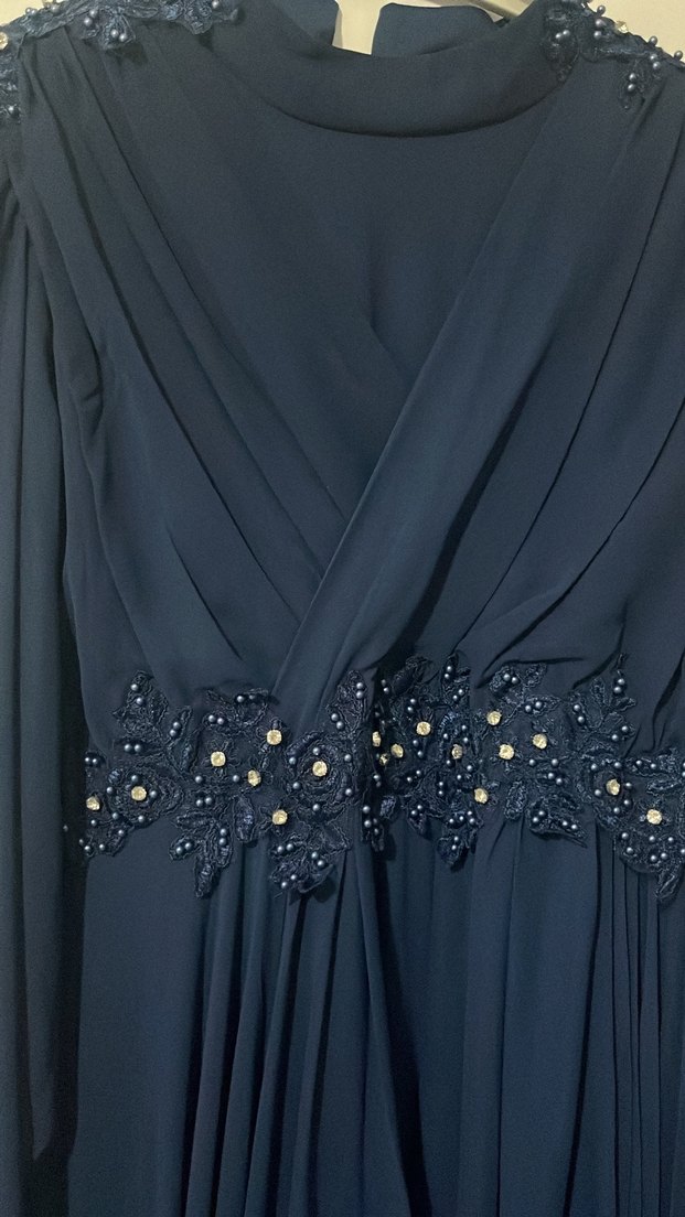 Drapeli Lacivert Uzun Abiye Elbise - Görsel 4